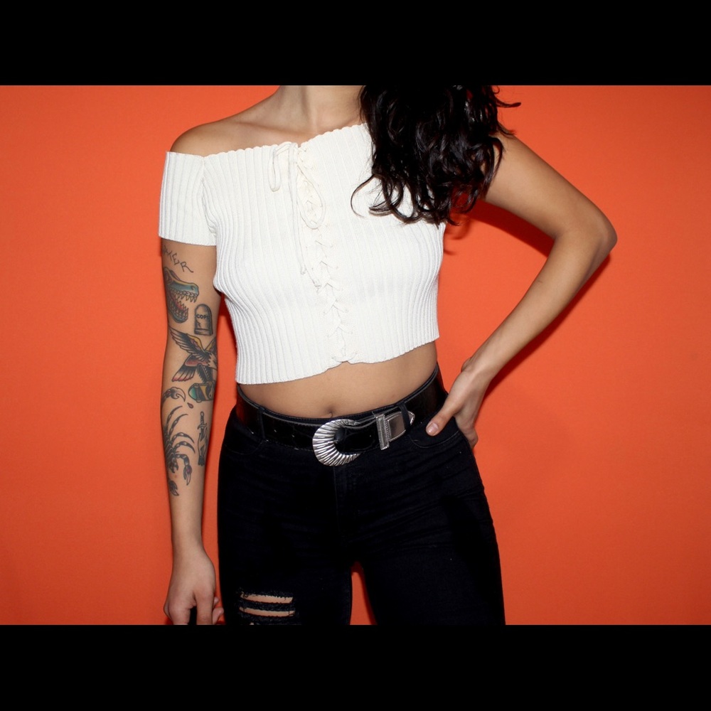 Vintage 90s ribbed crop tie top